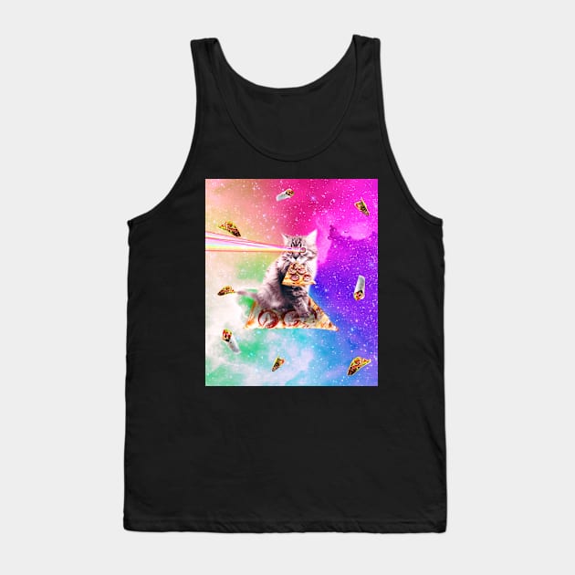 Outer Space Pizza Cat - Rainbow Laser, Taco, Burrito Tank Top by Random Galaxy